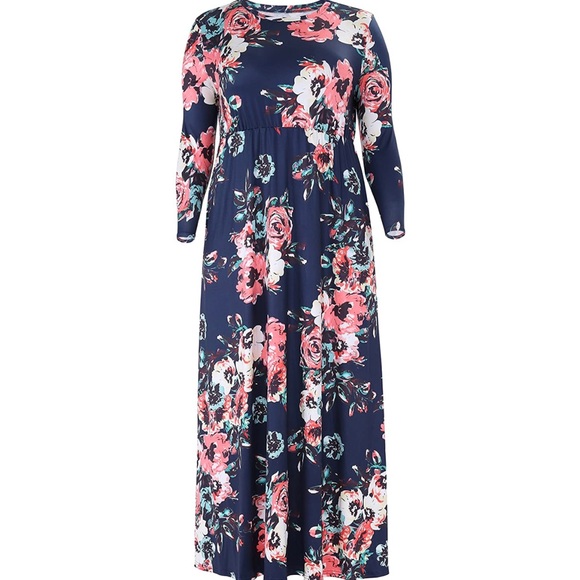 Dresses & Skirts - Absolutely flawless - Navy Blue Floral Maxi Dress - XXL